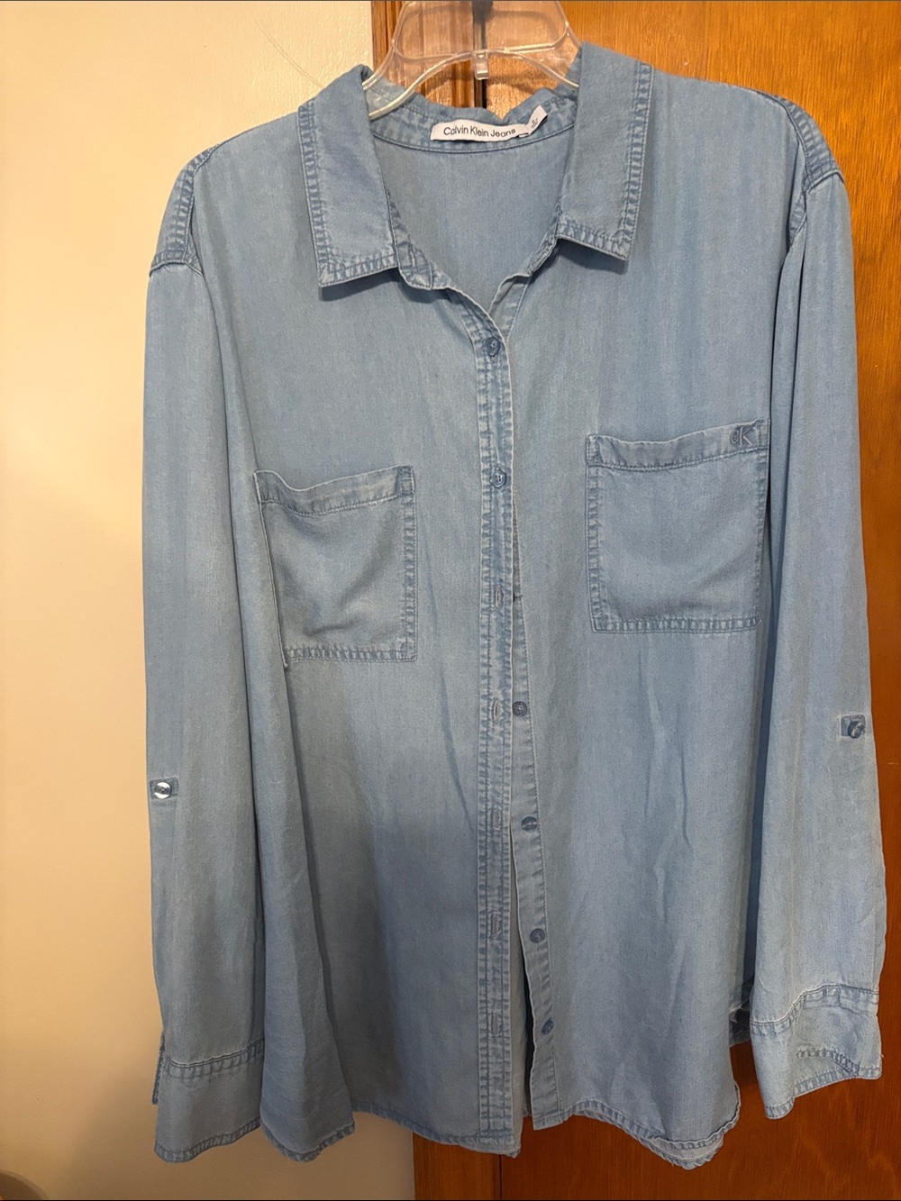 Casual Button-Up Shirt in blue jeans color
